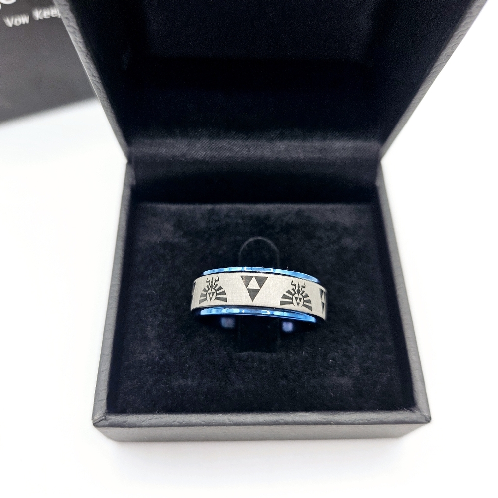 Men's 8mm Black & Blue Tungsten Carbide Wedding Ring sz 10 New in box